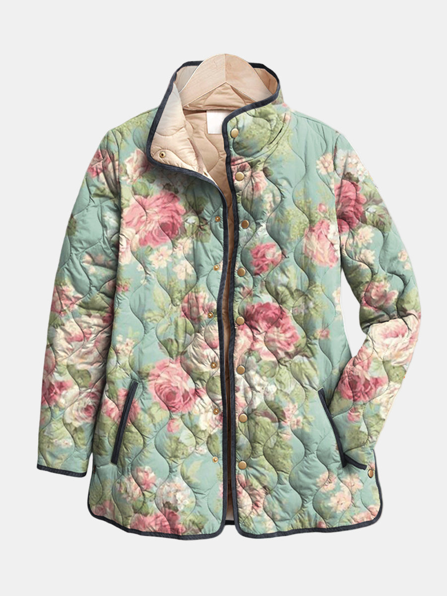 Carys – Retro Floral Patterned Quilted Jacket