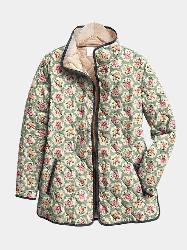 Aveline – Vintage Floral Art Print Quilted Jacket