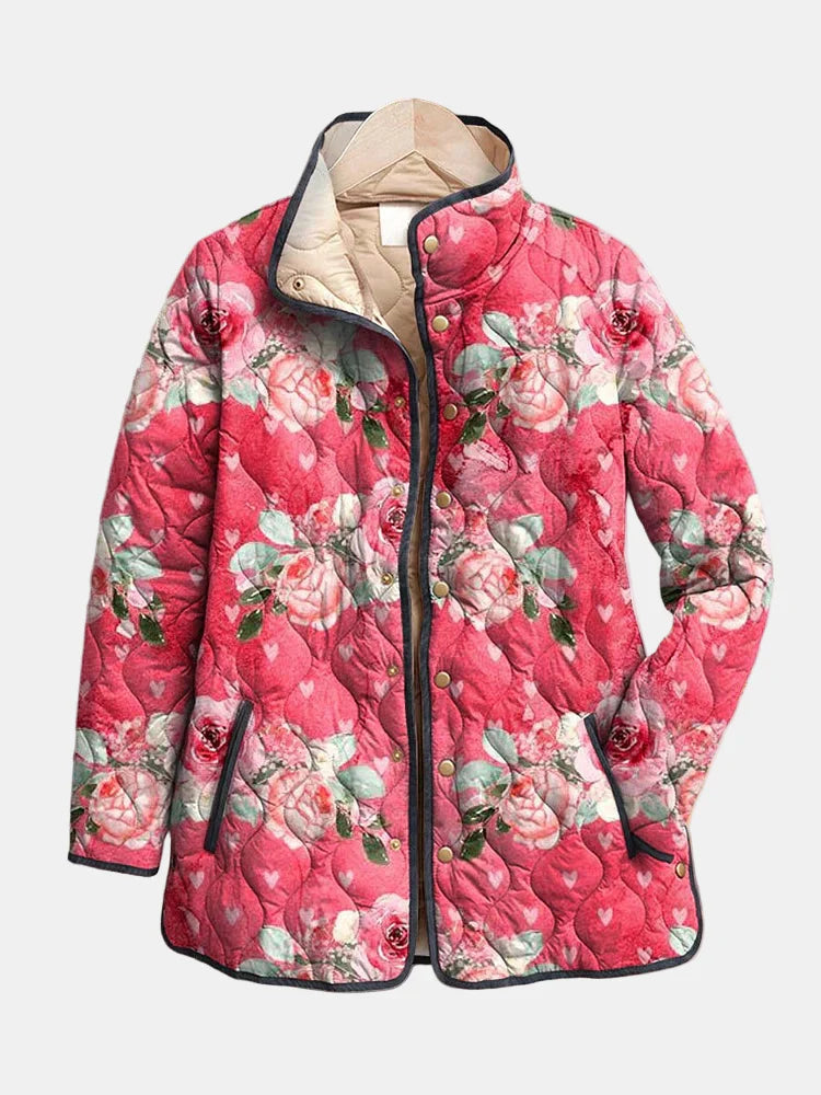 Freya – Charming Pink Floral Print Quilted Jacket