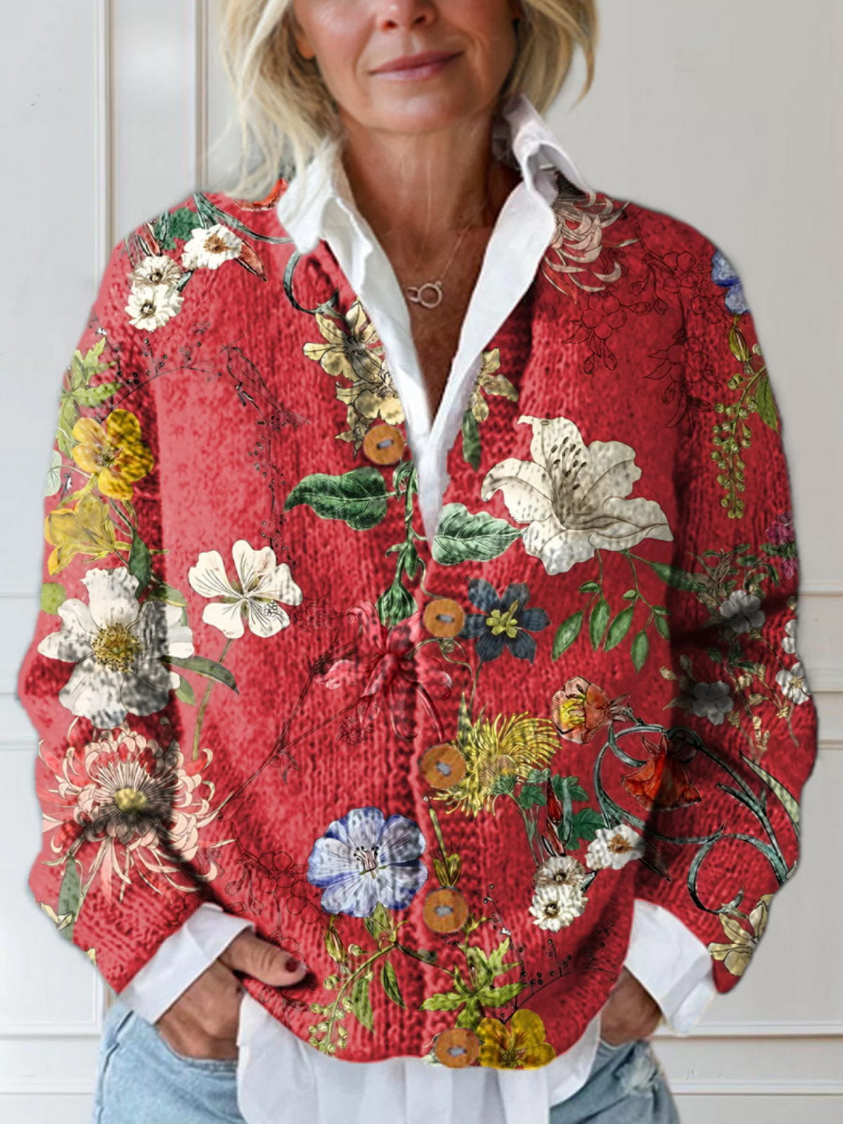 Amelia – Vintage Floral Print Cardigan Sweater
