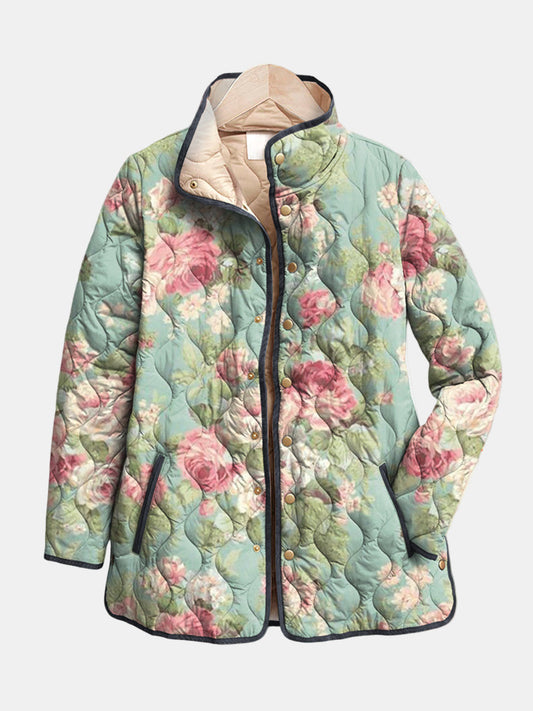 Carys – Retro Floral Patterned Quilted Jacket