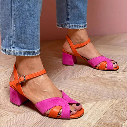 Lorette | Color Combination Sandals with Comfortable Heel