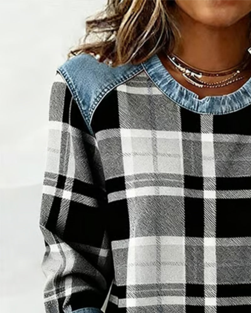 Marissa – Checkered Patchwork Sweatshirt