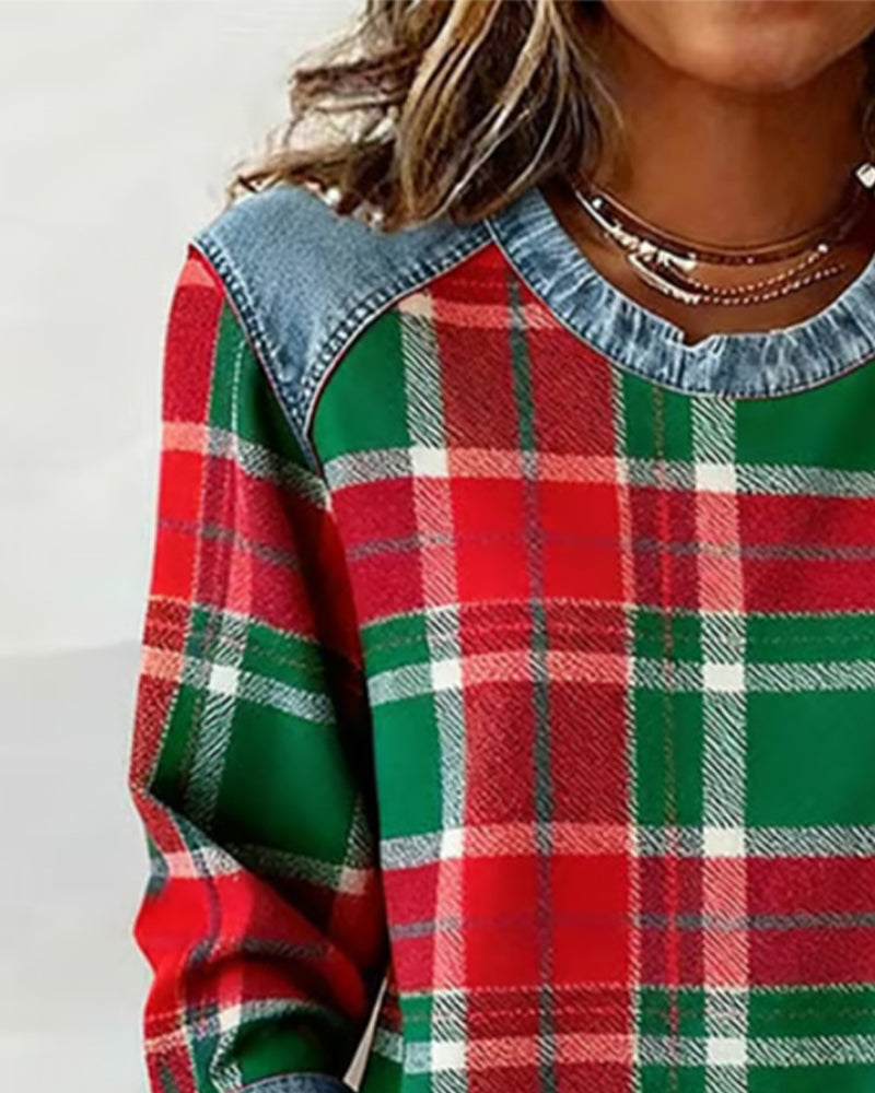 Marissa – Checkered Patchwork Sweatshirt