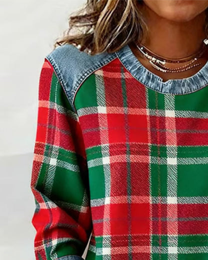 Marissa – Checkered Patchwork Sweatshirt