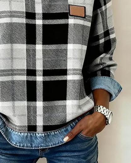 Marissa – Checkered Patchwork Sweatshirt