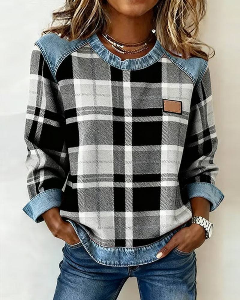 Marissa – Checkered Patchwork Sweatshirt