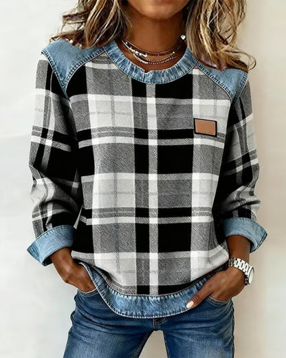 Marissa – Checkered Patchwork Sweatshirt