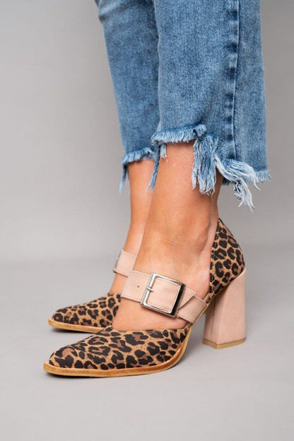 Selveta | Leopard Suede Sandals with Sturdy Heels