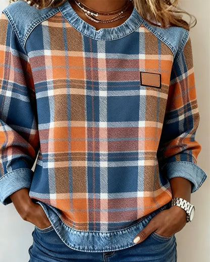 Marissa – Checkered Patchwork Sweatshirt