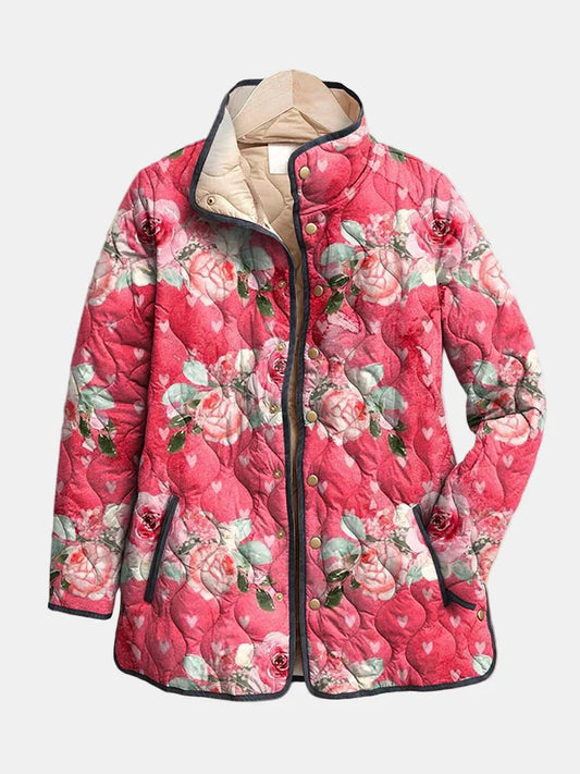 Freya – Charming Pink Floral Print Quilted Jacket