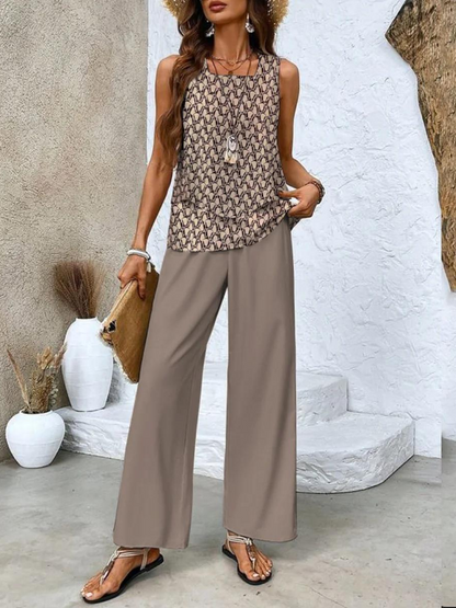 Jade - Chic Summer Set – Sleeveless Top & Wide Leg Pants