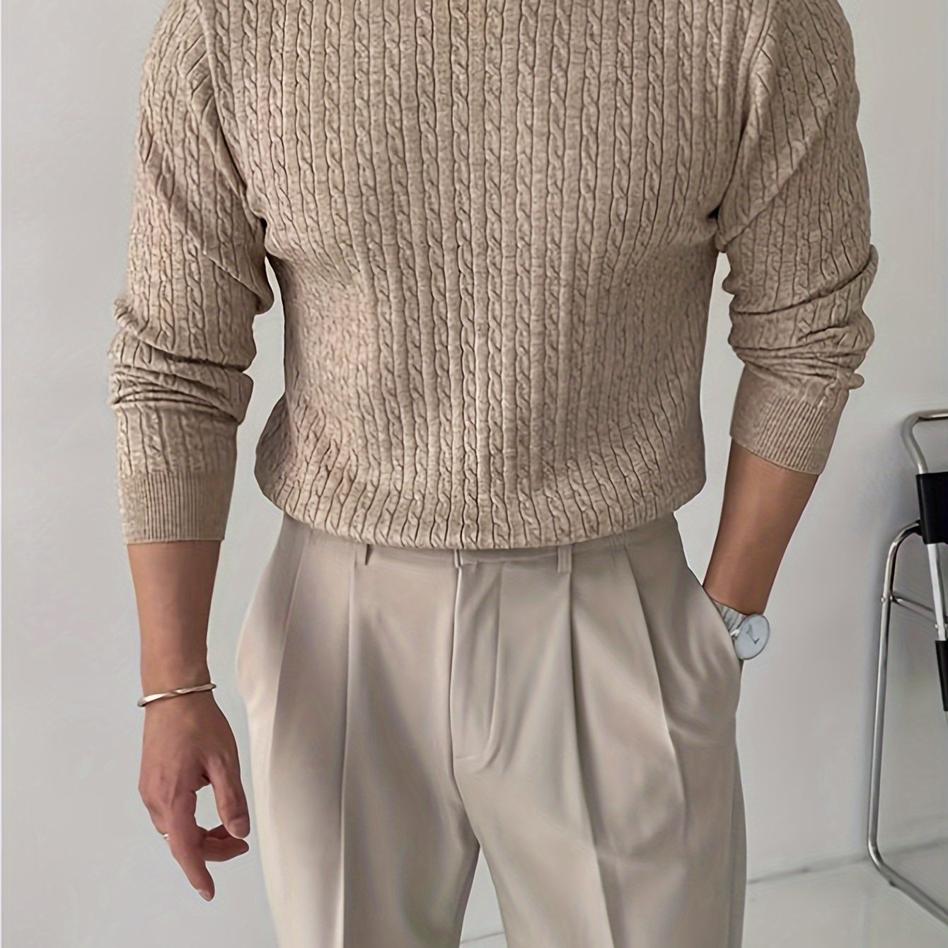 Maximilian – Crew Neck Cable Knit Sweater