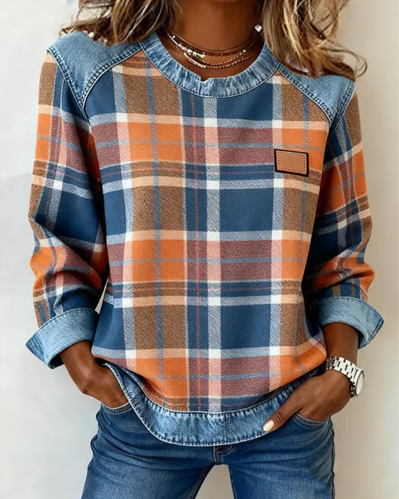 Marissa – Checkered Patchwork Sweatshirt