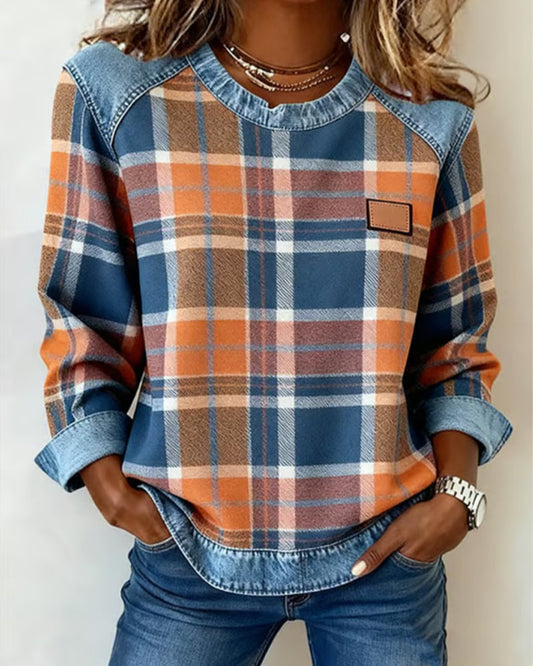 Marissa – Checkered Patchwork Sweatshirt