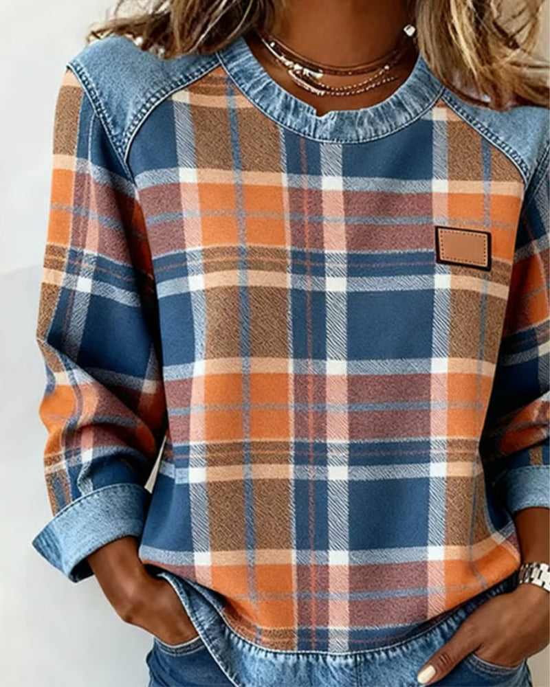 Marissa – Checkered Patchwork Sweatshirt