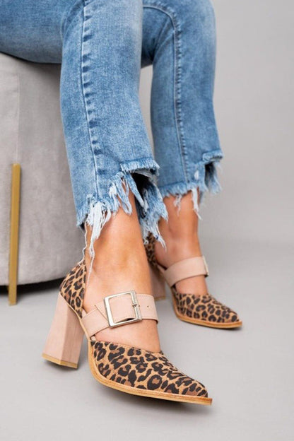 Selveta | Leopard Suede Sandals with Sturdy Heels